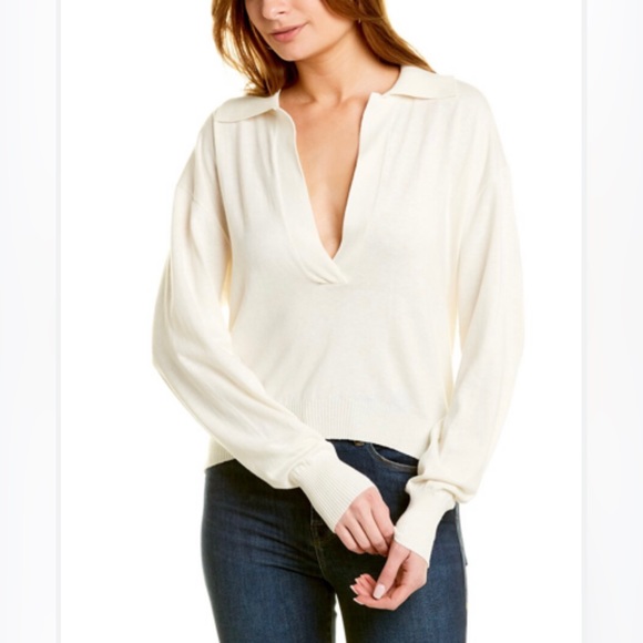 Good American Ivory Collared Henley Top - Picture 1 of 6
